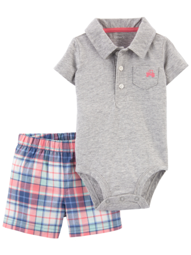 סט בגד גוף פולו ומכנס אריג