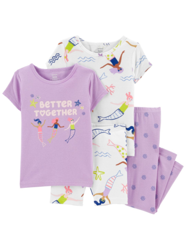 זוג פיג'מות כותנה קצר/ארוך בת ים