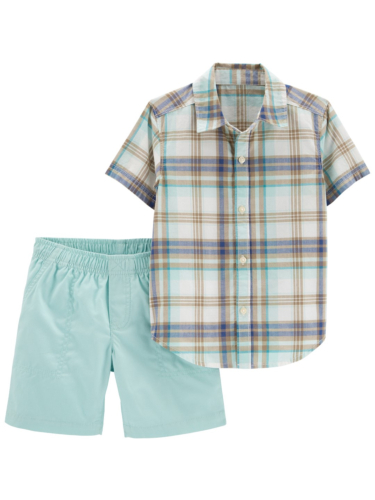 סט חולצה מכופתרת משובצת ומכנס