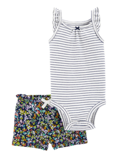 חליפת 2 חלקים פסים/פרחים