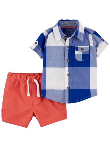 סט 2 חלקים חולצת אריג משובצת