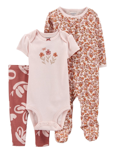 מארז אוברול בגד גוף ורגלית פרחים