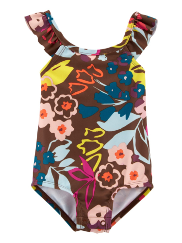 בגד ים שלם פרחוני חום