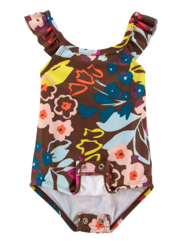 בגד ים שלם פרחוני חום