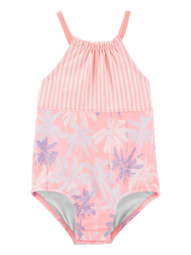 בגד ים שלם משולב פסים פרחים