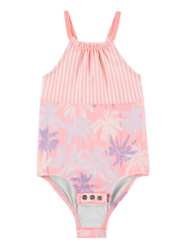 בגד ים שלם משולב פסים פרחים