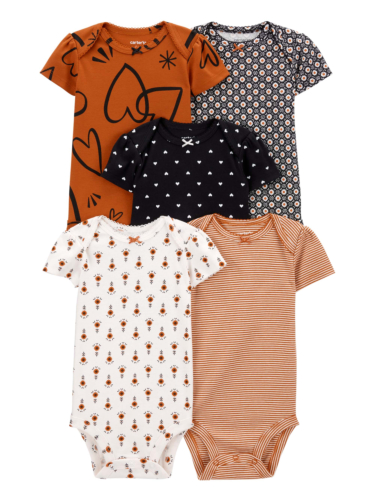 חמישיית בגדי גוף קצר פרחים לבבות