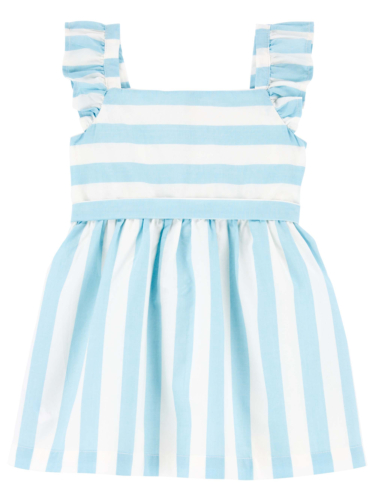 שמלת אריג פסים תכלת לבן