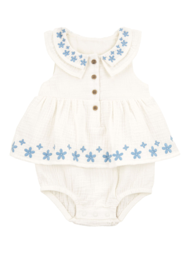 שמלת טטרה לבנה רקמה כחולה