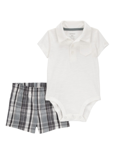 סט שני חלקים פולו לבנה ומכנס אריג