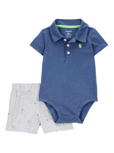 חליפת שני חלקים פולו כחולה ומכנס אריג