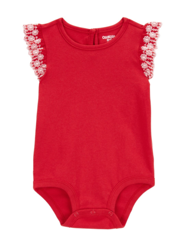 בגד גוף אדום שרוול תחרה