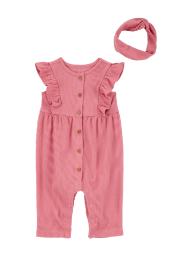 סט אוברול וסרט ראש ורוד