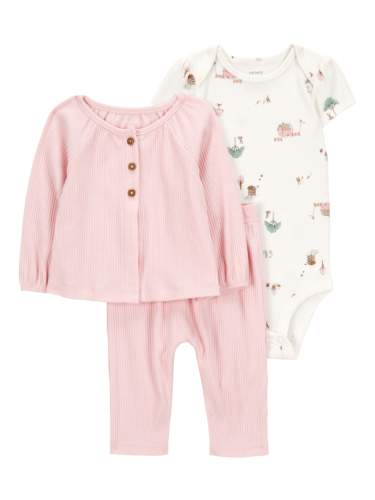 מארז קרדיגן 3 חלקים פרחים