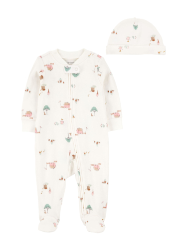 סט אוברול וכובע חווה ורודה