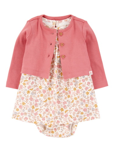 מארז שמלה וקרדיגן ורוד פרחים