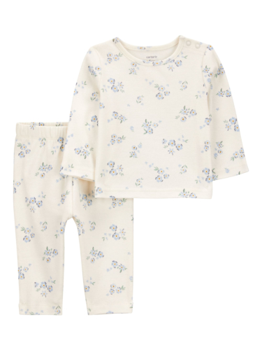 חליפת 2 חלקים פרחים תכלת