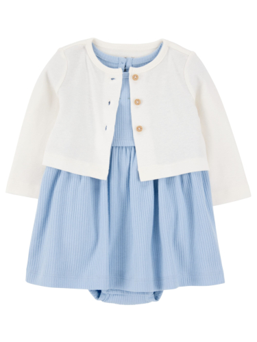 מארז שמלה וקרדיגן תכלת ריב