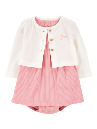 מארז שמלה וקרדיגן ורוד ריב