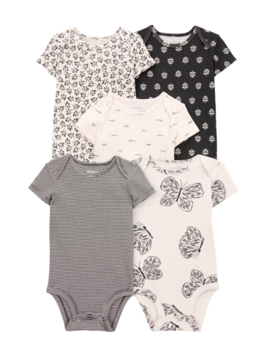 חמישיית בגדי גוף קצר שחור לבן