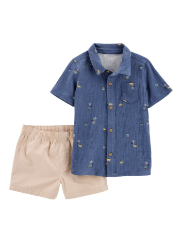 חליפת 2 חלקים חולצת כפתורים ומכנס אריג