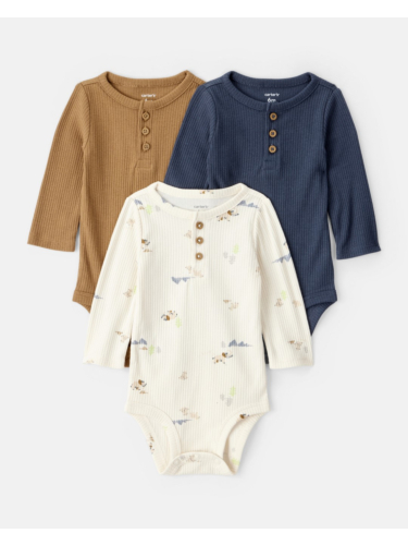 שלישיית בגדי גוף ריב כפתורים