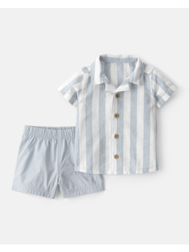 חליפת 2 חלקים דמוי פשתן פסים