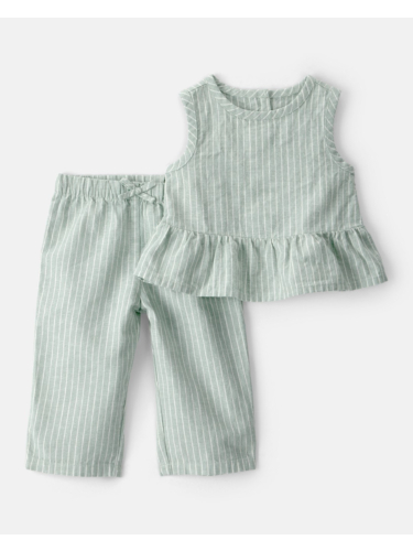 חליפת 2 חלקים דמוי פשתן ירוק