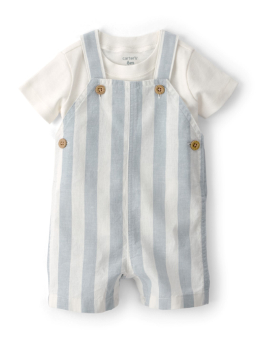 אוברול דמוי פשתן פסים וחולצת טי