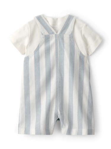 אוברול דמוי פשתן פסים וחולצת טי