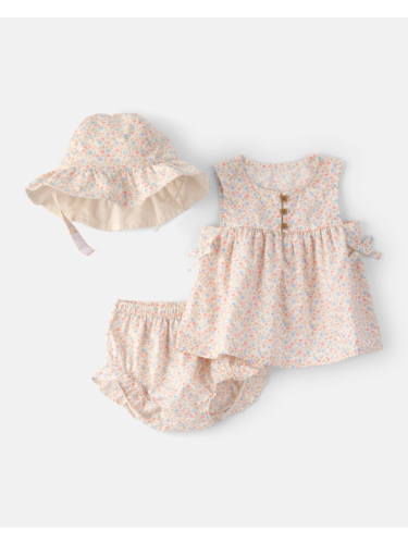 חליפת אריג פרחוני 3 חלקים כולל כובע