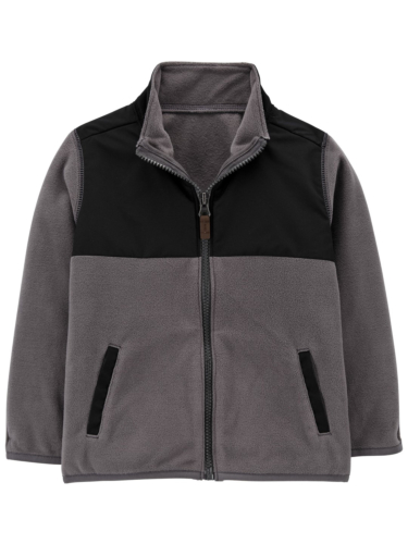 קרדיגן פליז קולור בלוק אפור