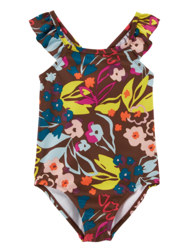 בגד ים שלם פרחוני חום