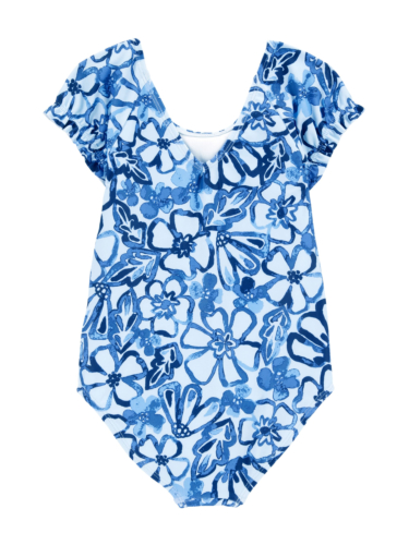 בגד ים שלם קצר כחול פרחים