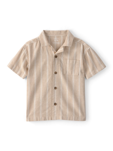 חולצת דמוי פשתן פסים מכופתרת