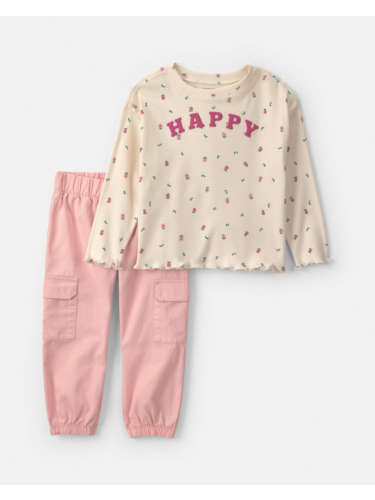 סט 2 חלקים עליון HAPPY ורוד