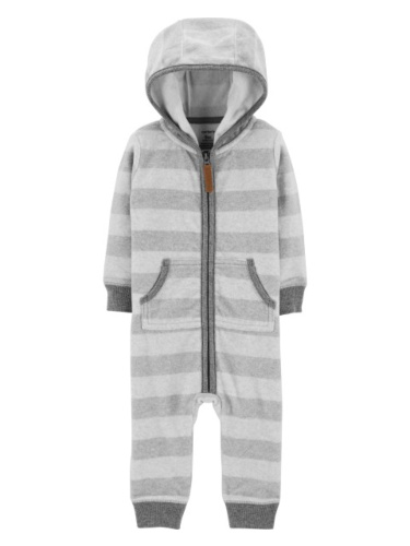 אוברול פליז ללא רגלית פסים אפור