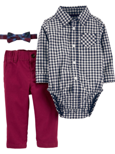 בגד גוף משובץ אריג מכנס ופפיון