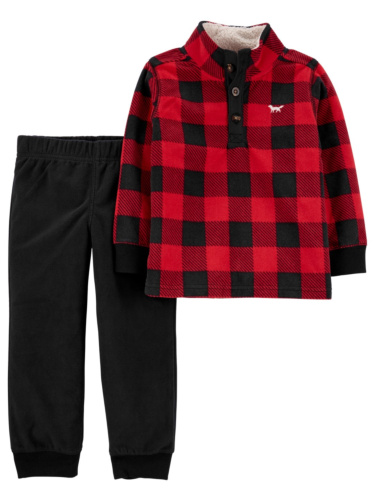 סט פליז משובץ אדום שחור