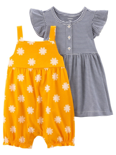 מארז שמלת פסים ואוברול פרחים