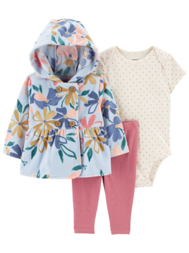 מארז קרדיגן בגד גוף ומכנס פרחים