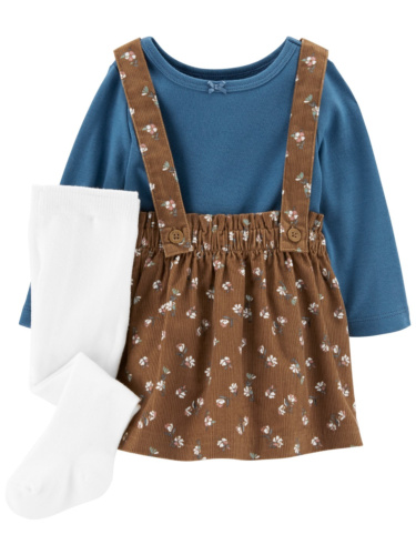 סט סרפן קורדרוי חום חולצה וגרביונים