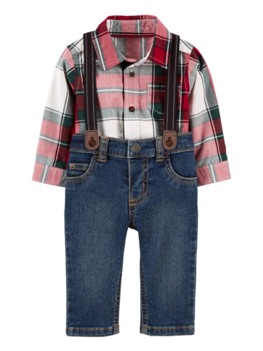 בגד גוף אריג משובץ ג'ינס ושלייקס