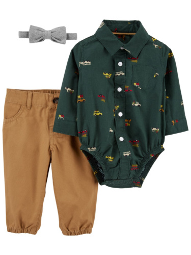 סט בגד גוף מודפס מכנס ופפיון