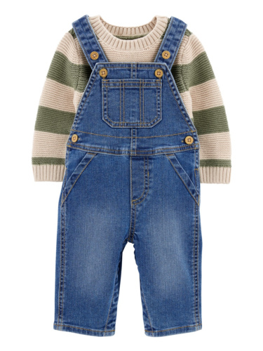 אוברול ג'ינס וסוודר פסים