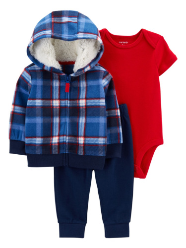 מארז קרדיגן פליז 3 חלקים משובץ