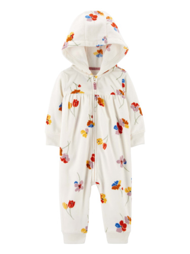 אוברול פליז פרחוני קפוצון ללא רגלית