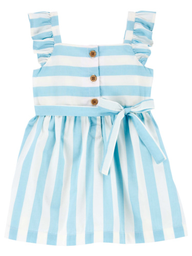 שמלת אריג פסים תכלת לבן