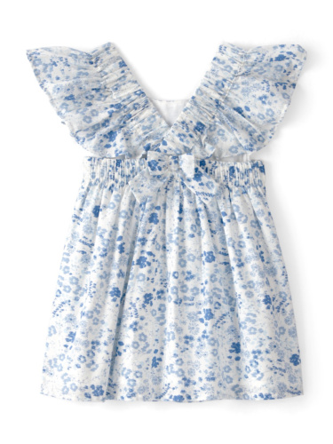 שמלת אריג פרחונית כחולה