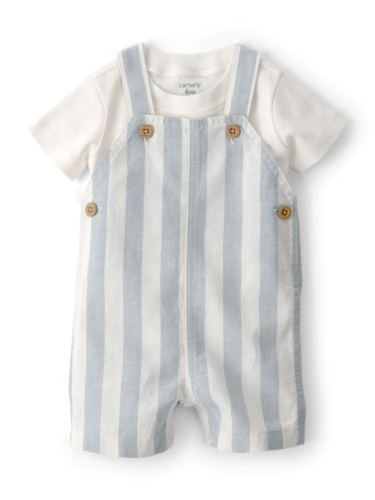 אוברול דמוי פשתן פסים וחולצת טי